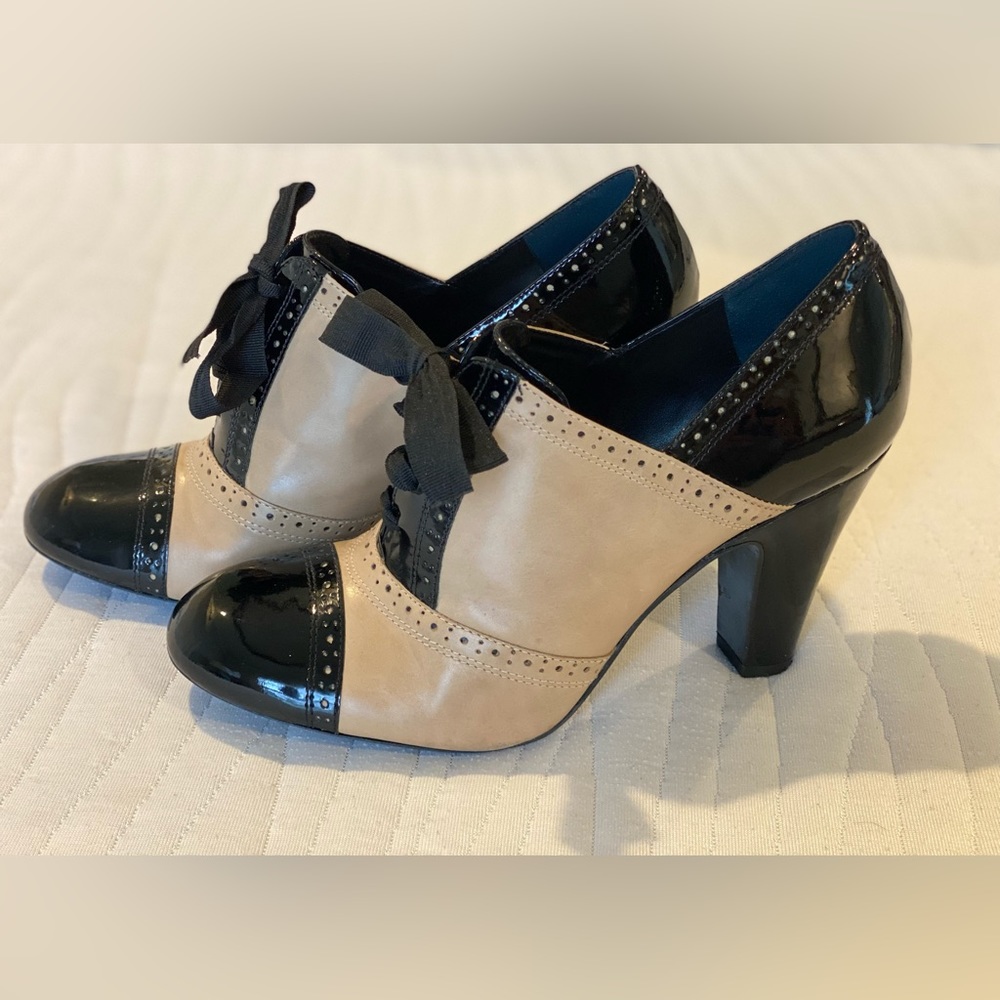 Gianni Bini Black and Cream Lace-Up Heels - Picture 3 of 5